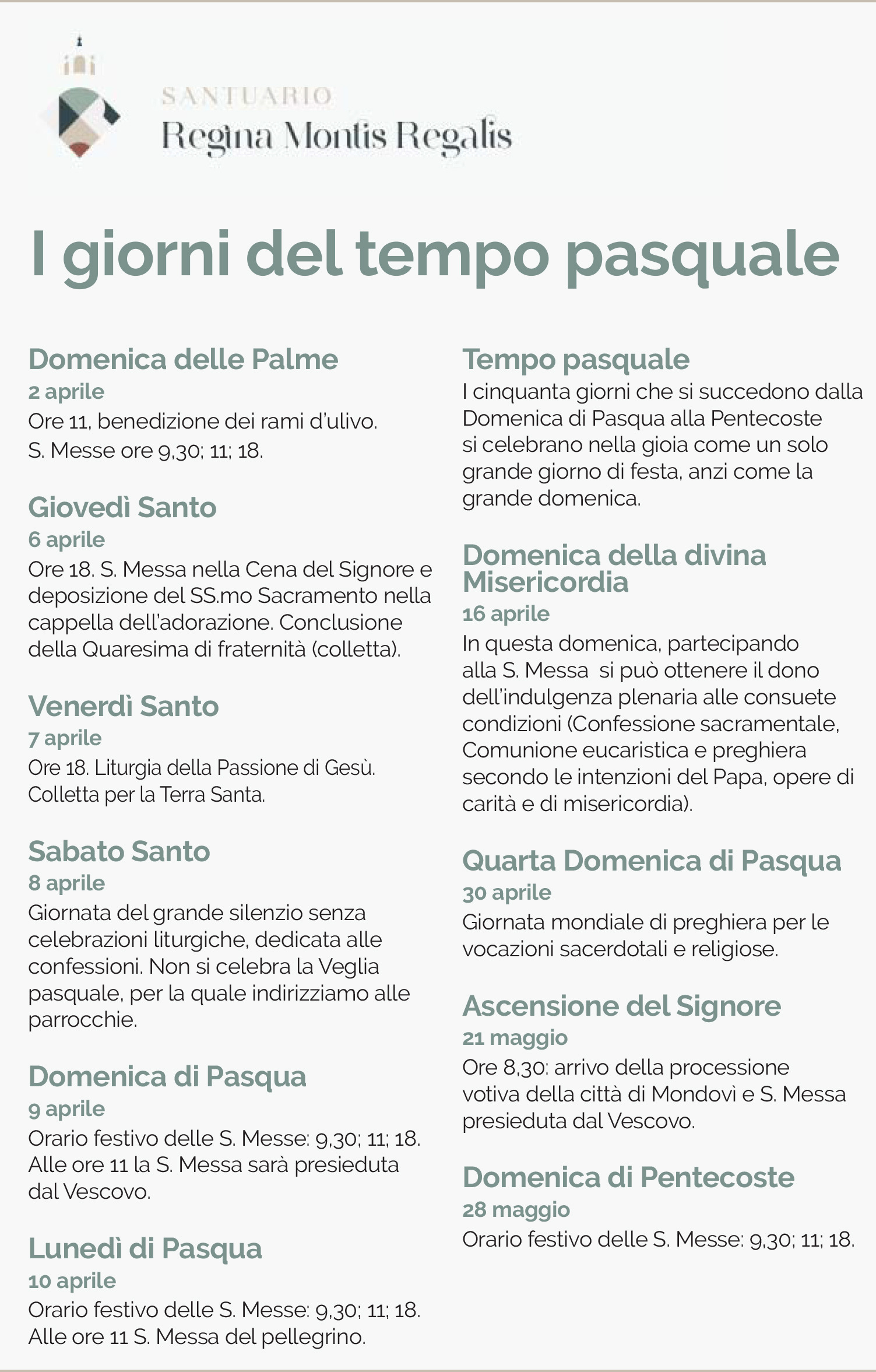 I giorni del tempo pasquale - Santuario Regina Montis Regalis Vicoforte